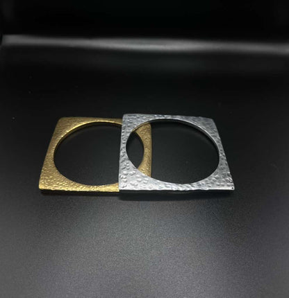Silver Tone Hammered Square Bangle