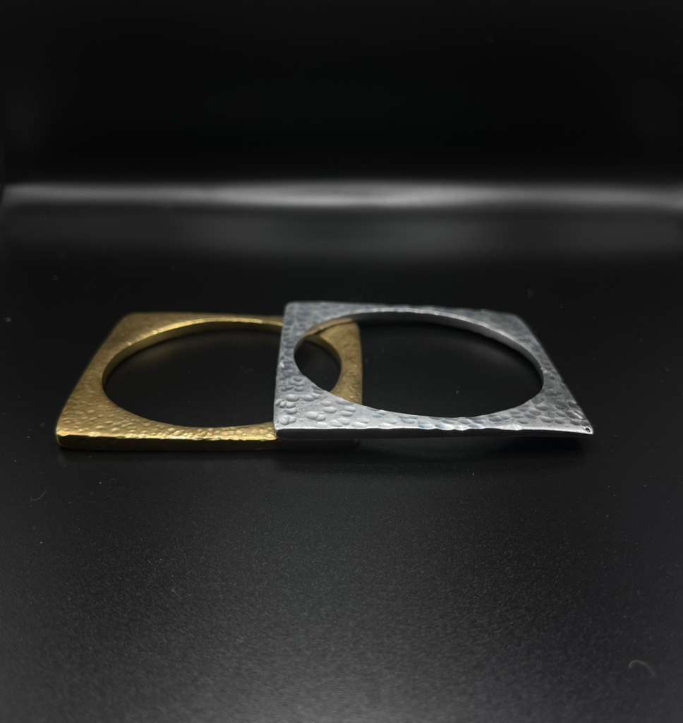 Silver Tone Hammered Square Bangle